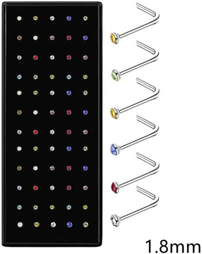 40/60Piece Stainless Steel Nose Stud Set Crystal Nostril Piercing Hoop Bulk L Shape Nose Ring Pack Piercing Nariz Body Jewelry Practical Apparel & Accessories > Jewelry > Body Jewelry Generic   