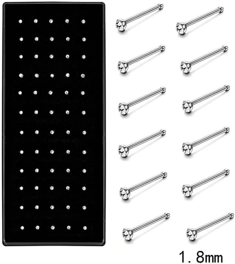 40/60Piece Stainless Steel Nose Stud Set Crystal Nostril Piercing Hoop Bulk L Shape Nose Ring Pack Piercing Nariz Body Jewelry Practical Apparel & Accessories > Jewelry > Body Jewelry Generic   