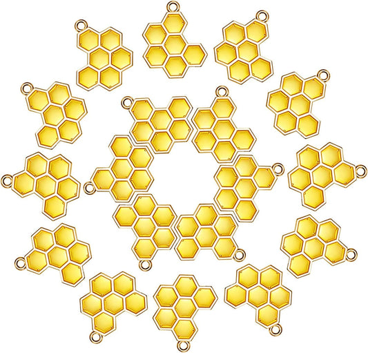 40 Pieces Enamel Honeycomb Charm Pendants Bee Honeycomb Enamel Charms for Necklace Bracelet DIY Crafts Jewelry Making Accessories