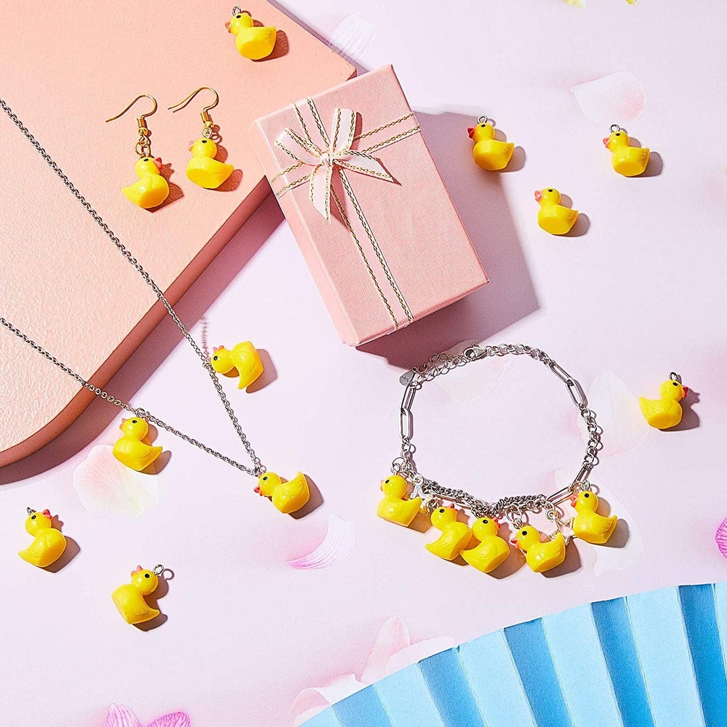 40 Pieces Slime Charms Ducks Mini Resin Ducks Resin Duck Charms Pendants Findings Charm DIY Duck Pendants for Bracelet Necklace Earrings Keychain Crafts (Yellow)