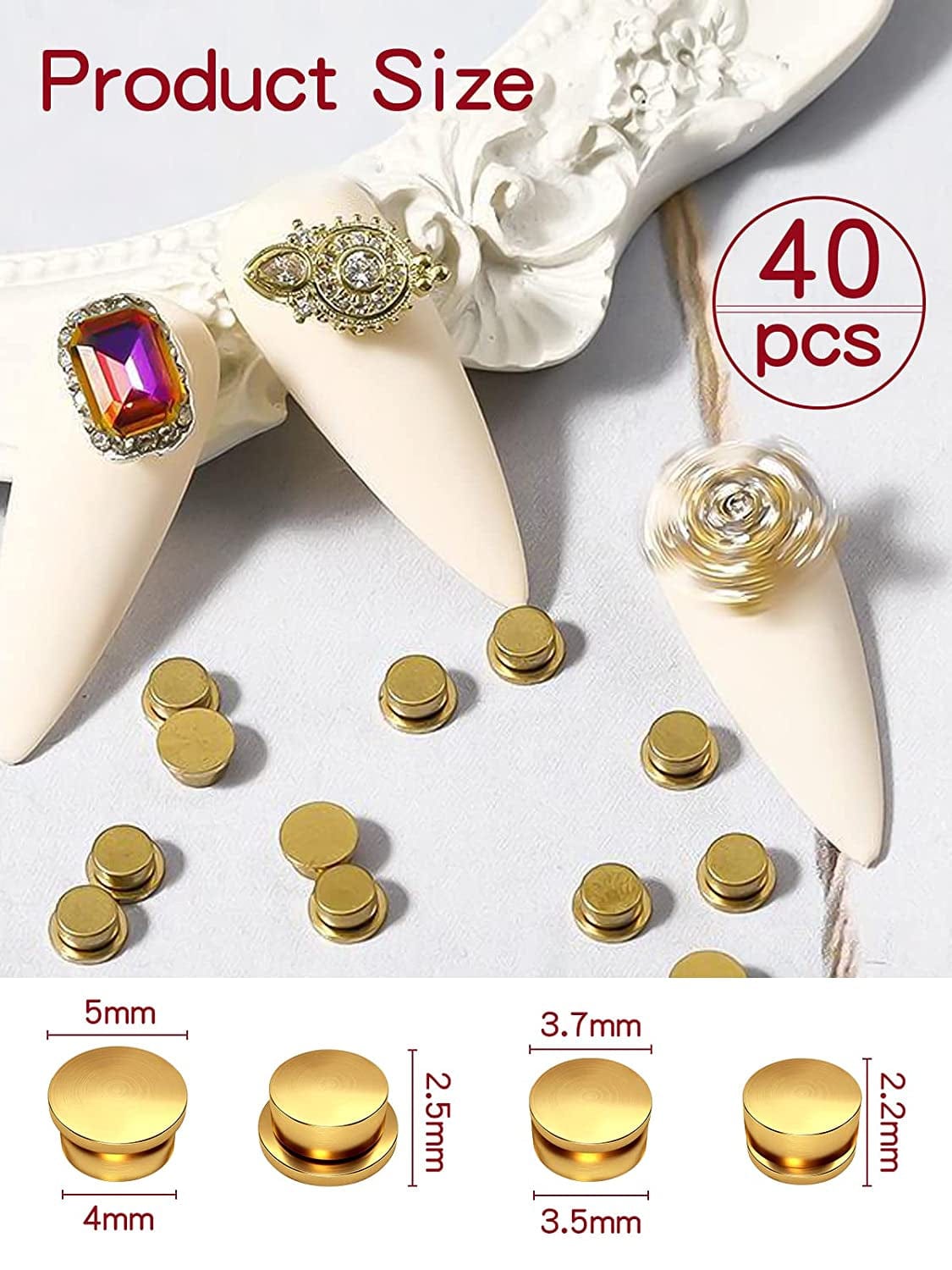 40 Pieces Spinning Nail Charms, TOROKOM Gold Nail Art Rotating Charm Rotary Bearing Rotating Nail Tool for Girl Women Nail Art Charms Design DIY Crafting Jewelry Accessories (2 Sizes) Health & Beauty > Personal Care > Cosmetics > Cosmetic Tools > Nail Tools TOROKOM   