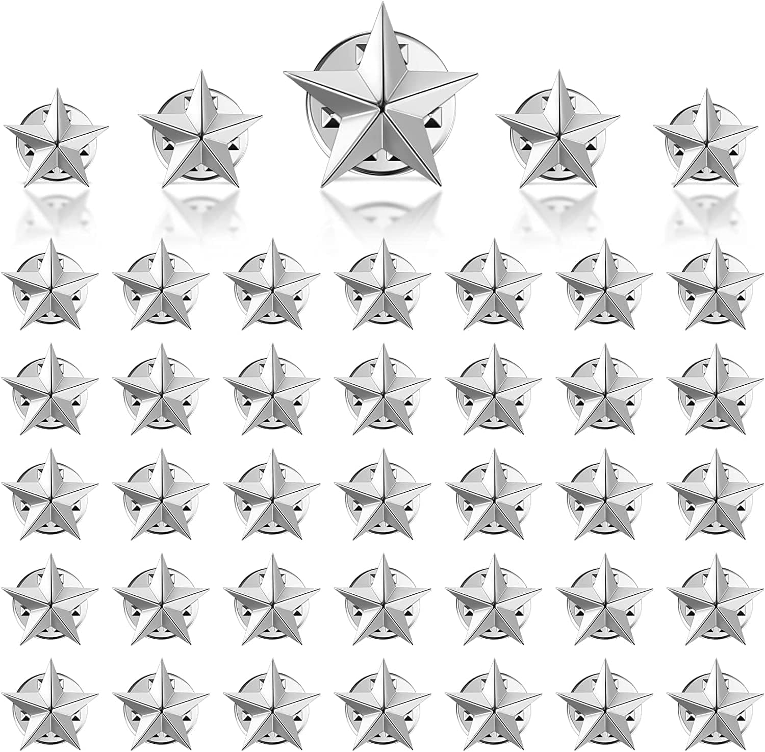 40 Pieces Star Badge Lapel Pin for 4Th of July Memorial Day Independence Day Celebration Veterans Day Party Labor Day Theme Party Costume Decorations Silver