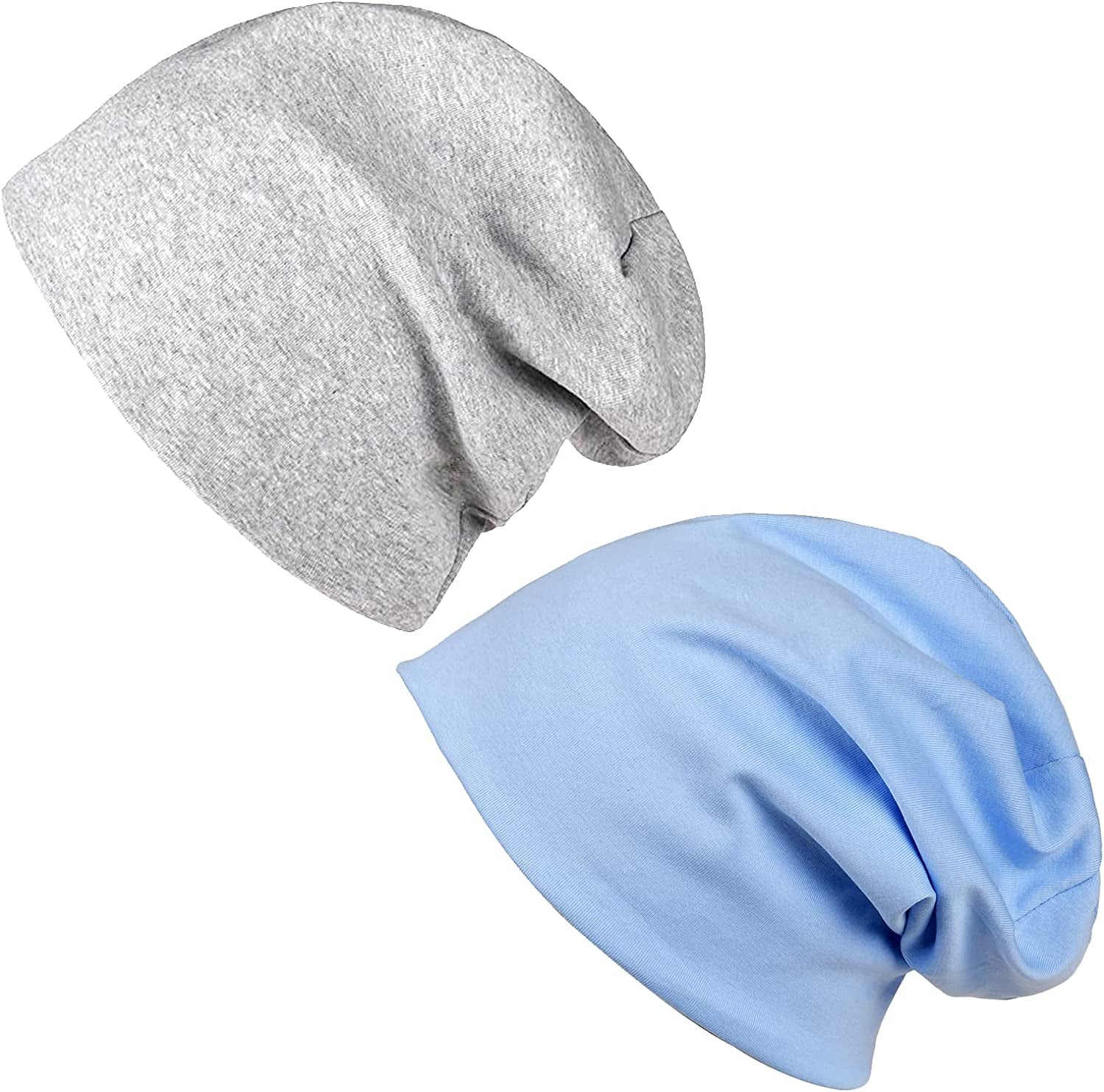 FURTALK Beanie for Womens Men Slouchy Cotton Beanies Summer Soft Skull Cap Lightweight Chemo Headwear Apparel & Accessories > Clothing Accessories > Headwear KYLIE MAX Sky Blue+light Grey  