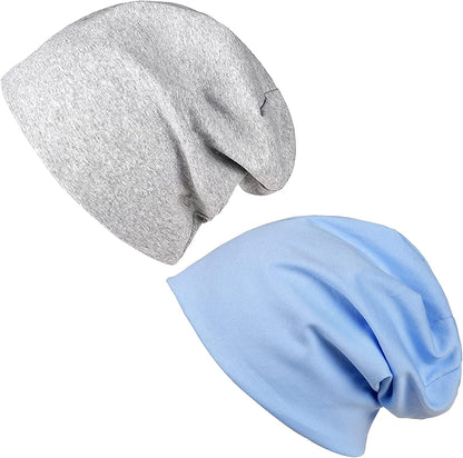 FURTALK Beanie for Womens Men Slouchy Cotton Beanies Summer Soft Skull Cap Lightweight Chemo Headwear Apparel & Accessories > Clothing Accessories > Headwear KYLIE MAX Sky Blue+light Grey  