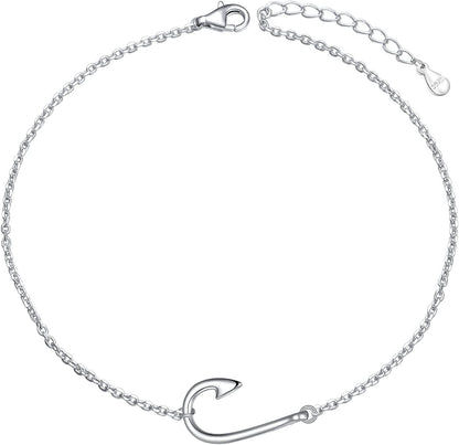 DAOCHONG Anklet for Women S925 Sterling Silver Adjustable Foot Chain Ankle Bracelet Anklets Jewelry Apparel & Accessories > Jewelry > Anklets harmonyball jewelry 10_Fish Hook  