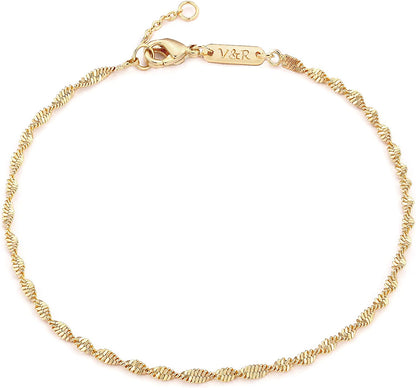 Valloey Rover Women Handmade Dainty Anklet Silver 14K Gold Plated Bead Boho Beach Rhinestone Foot Chain Adjustable Ankle Bracelet for Women Apparel & Accessories > Jewelry > Anklets Valloey Rover Rope  