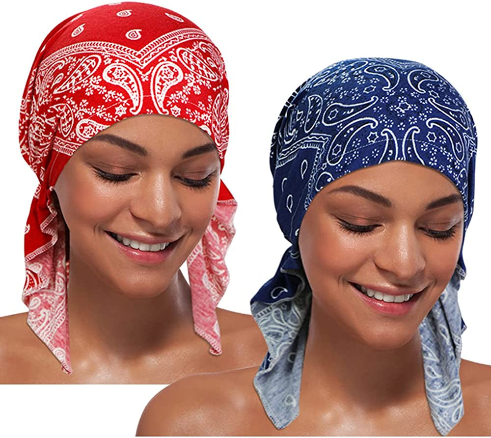 ASHILISIA 2 Pieces Women Chemo Hat Turban Beanie, Pre-Tied Headwraps Headwear Bandana for Hair Loss Apparel & Accessories > Clothing Accessories > Bandanas & Headties ASHILISIA A-ashi-1  