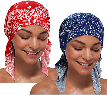 ASHILISIA 2 Pieces Women Chemo Hat Turban Beanie, Pre-Tied Headwraps Headwear Bandana for Hair Loss Apparel & Accessories > Clothing Accessories > Bandanas & Headties ASHILISIA A-ashi-1  