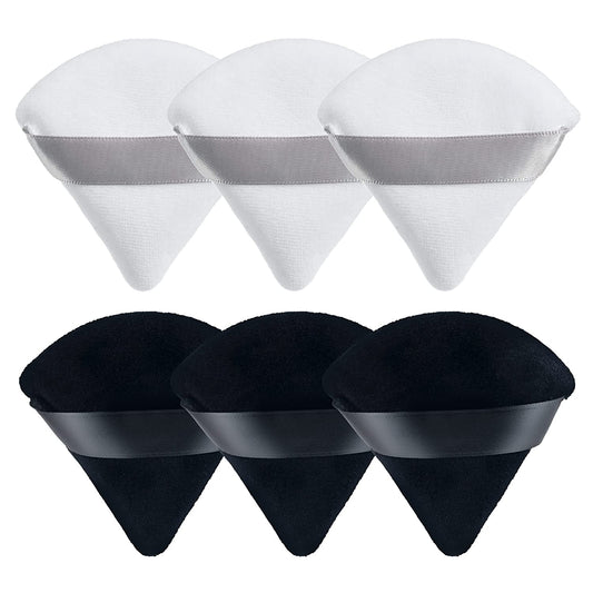MOTZU 6 Pieces Pure Cotton Powder Puff, Made of Cotton Velour in Triangle Wedge Shape Designed for Contouring, under Eyes and Corners, 2.76 Inch Normal Size, with Strap, Makeup Tool for Cosmetic Health & Beauty > Personal Care > Cosmetics > Cosmetic Tools > Makeup Tools MOTZU White & Black  