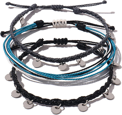 FANCY SHINY String Ankle Bracelets Waterproof Rope Anklets Braided Beach Boho Coin Anklets Cute Friendship Foot Jewelry for Women Teen Girls Apparel & Accessories > Jewelry > Anklets FANCY SHINY Black Gray Disc  