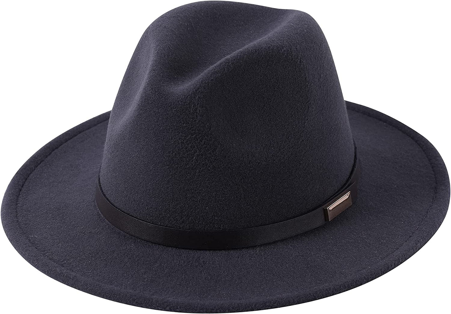 Lanzom Women Lady Retro Wide Brim Floppy Panama Hat Belt Buckle Wool Fedora Hat Apparel & Accessories > Clothing Accessories > Hats Lanzom 01-dark Grey One Size 