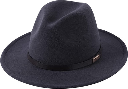 Lanzom Women Lady Retro Wide Brim Floppy Panama Hat Belt Buckle Wool Fedora Hat Apparel & Accessories > Clothing Accessories > Hats Lanzom 01-dark Grey One Size 