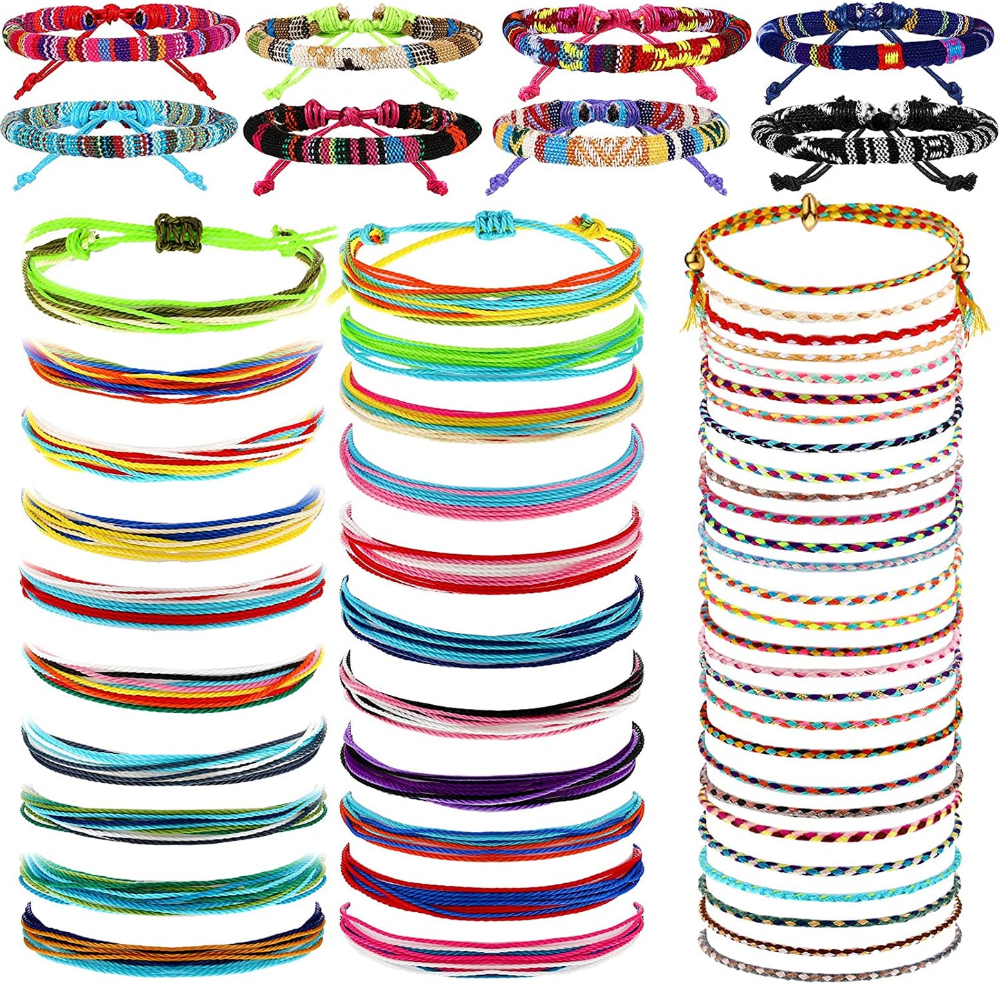Henoyso 57 Pieces Surfer Strand Wave Bracelet Braided Stretch Friendship Woven Rope Bracelets Adjustable Waterproof Handmade Wax Wrap Bracelet Anklet for Girls Women Apparel & Accessories > Jewelry > Bracelets Henoyso Weaving Style  