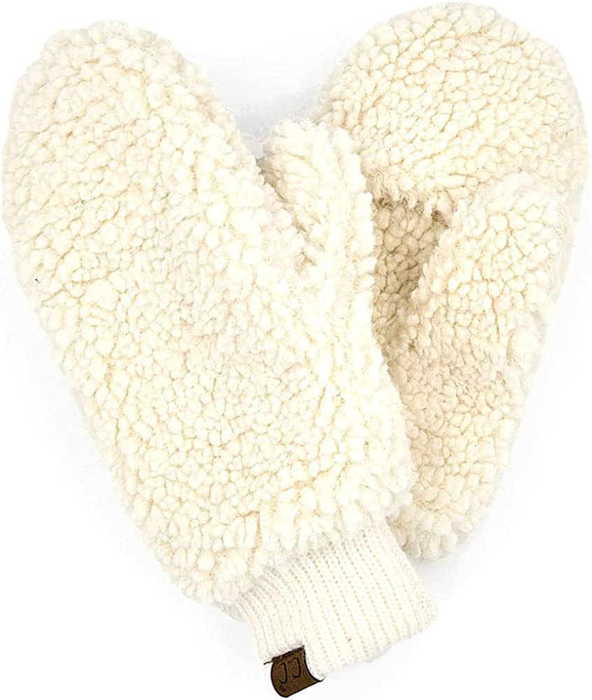 CC Soft Faux Fur Fuzzy Lined Flip up down Top Fingerless Mitten Gloves Apparel & Accessories > Clothing Accessories > Gloves & Mittens C.C Sherpa Ivory  