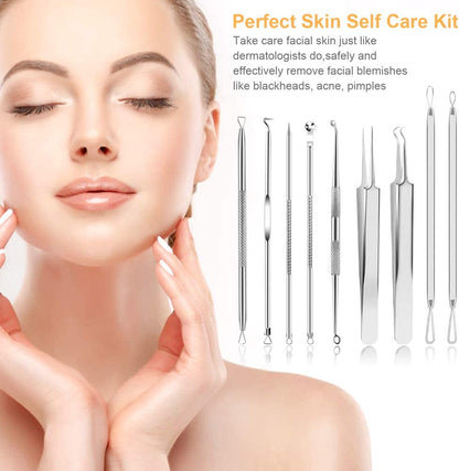 Pimple Popper Tool Kit, UUBAAR 9 PCS Blackhead Remover Tools with Tweezers, 16-Heads Professional Acne Zit Popper Extraction Tools, Whitehead Comedone Pimple Popping Extractor Kit for Facial Nose Health & Beauty > Personal Care > Cosmetics > Cosmetic Tools > Skin Care Tools UUBAAR   