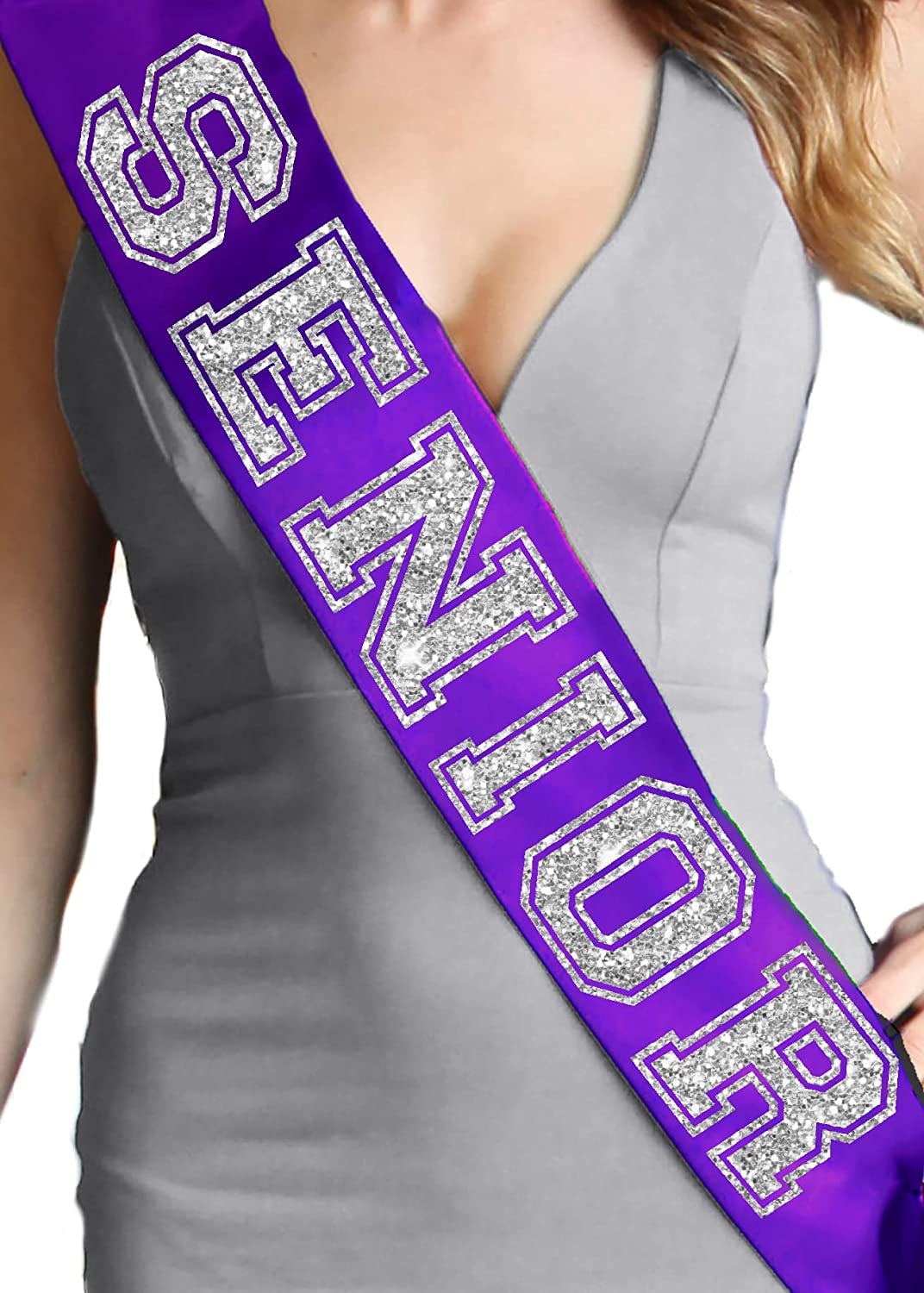 Rhinestonesash Senior Silver Glitter Purple Premium Quality Purple Satin Sash - Senior Night Supplies and Gifts - Purple Sash(Senior) Pur Apparel & Accessories > Clothing Accessories > Sashes RhinestoneSash   