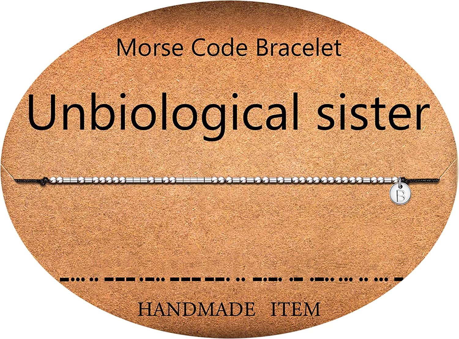 Lcherry Unbiological Sister Morse Code Bracelet Initial a to Z Disc Charm Morse Code Bracelet Beads on Adjustable Silk Cord Inspirational Gift for Women Apparel & Accessories > Jewelry > Bracelets Lcherry B  