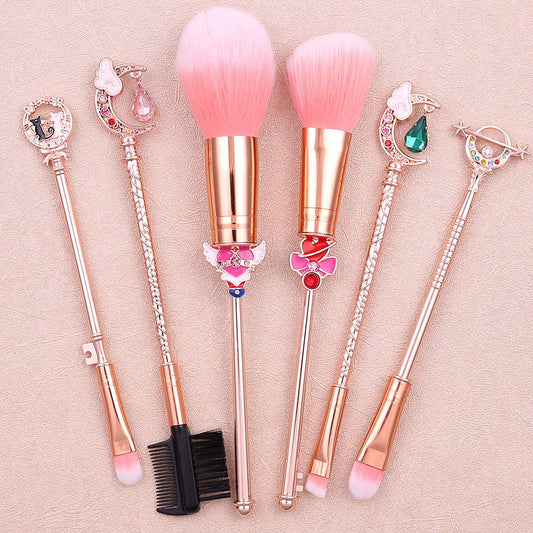 Sailormoon Makeup Brushes Set - 6Pcs Metal Handle Cosmetic Makeup Brush Set Professional Tool Kit Set Pink Drawstring Bag Included (Rose Gold-1) Health & Beauty > Personal Care > Cosmetics > Cosmetic Tools > Makeup Tools rongji jewelry Rose Gold-1  