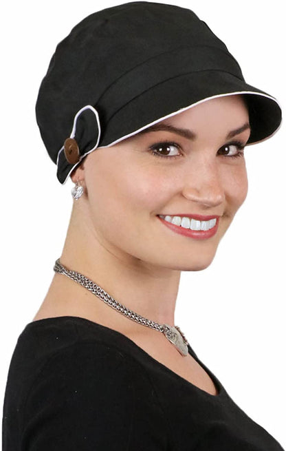 Newsboy Cap Summer Hats for Women 50+ UPF Visor Chemo Headwear Cancer Hair Loss 100% Cotton Small or Medium Heads Barcelona Apparel & Accessories > Clothing Accessories > Headwear Hats Scarves & More Black Medium  