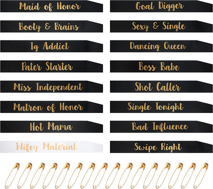 Bachelorette Party Sashes Bride Tribe Funny Bridesmaid Sash for Hen Party Bridal Shower Engagement Wedding Apparel & Accessories > Clothing Accessories > Sashes Snsowed Black and White  