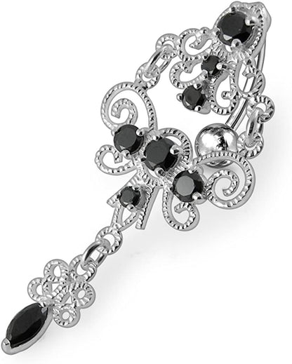 Jeweled Chandeliers Dangling 925 Sterling Silver Belly-Navel Ring Body Jewelry Apparel & Accessories > Jewelry > Body Jewelry PiercingPoint Black  