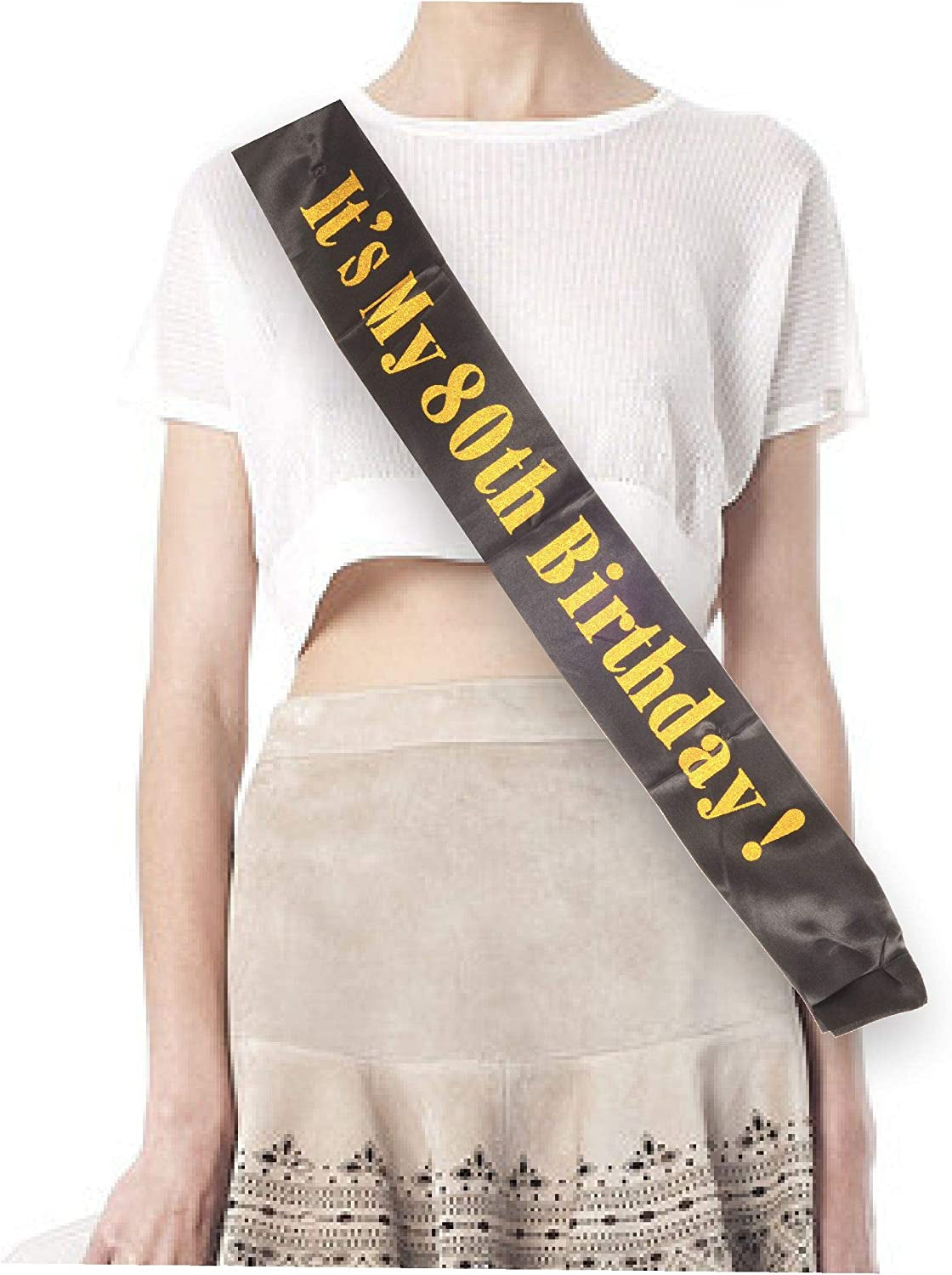 MEANT2TOBE 80Th Birthday Sash and Tiara for Women - Fabulous Glitter Sash + Stars Rhinestone Gold Premium Metal Tiara for Her, 80Th Birthday Gifts for 80 Celebration Apparel & Accessories > Clothing Accessories > Sashes MEANT2TOBE   