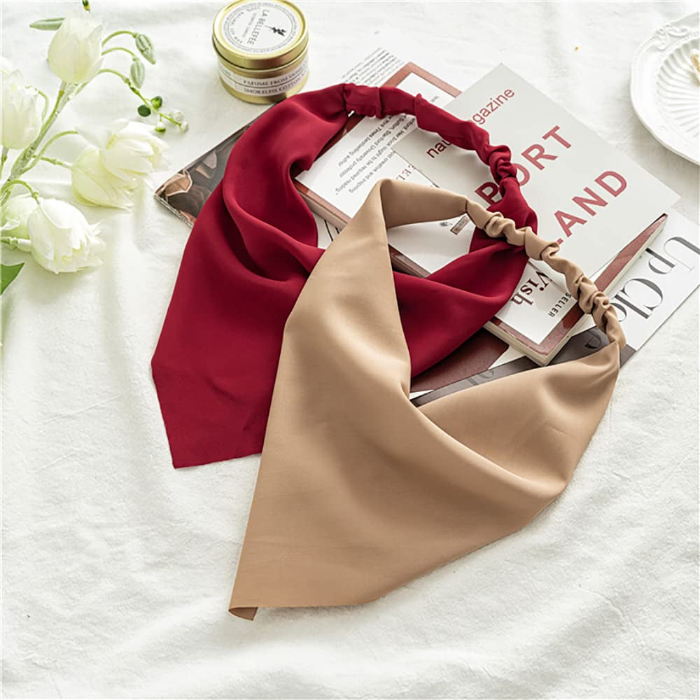 Elastic Hair Scarf Headbands for Women Solid Bandana Headbands Chiffon Head Kerchief Boho Scarf Bandanas with Hair (8 Colors Solid A) Apparel & Accessories > Clothing Accessories > Bandanas & Headties DINPREY   