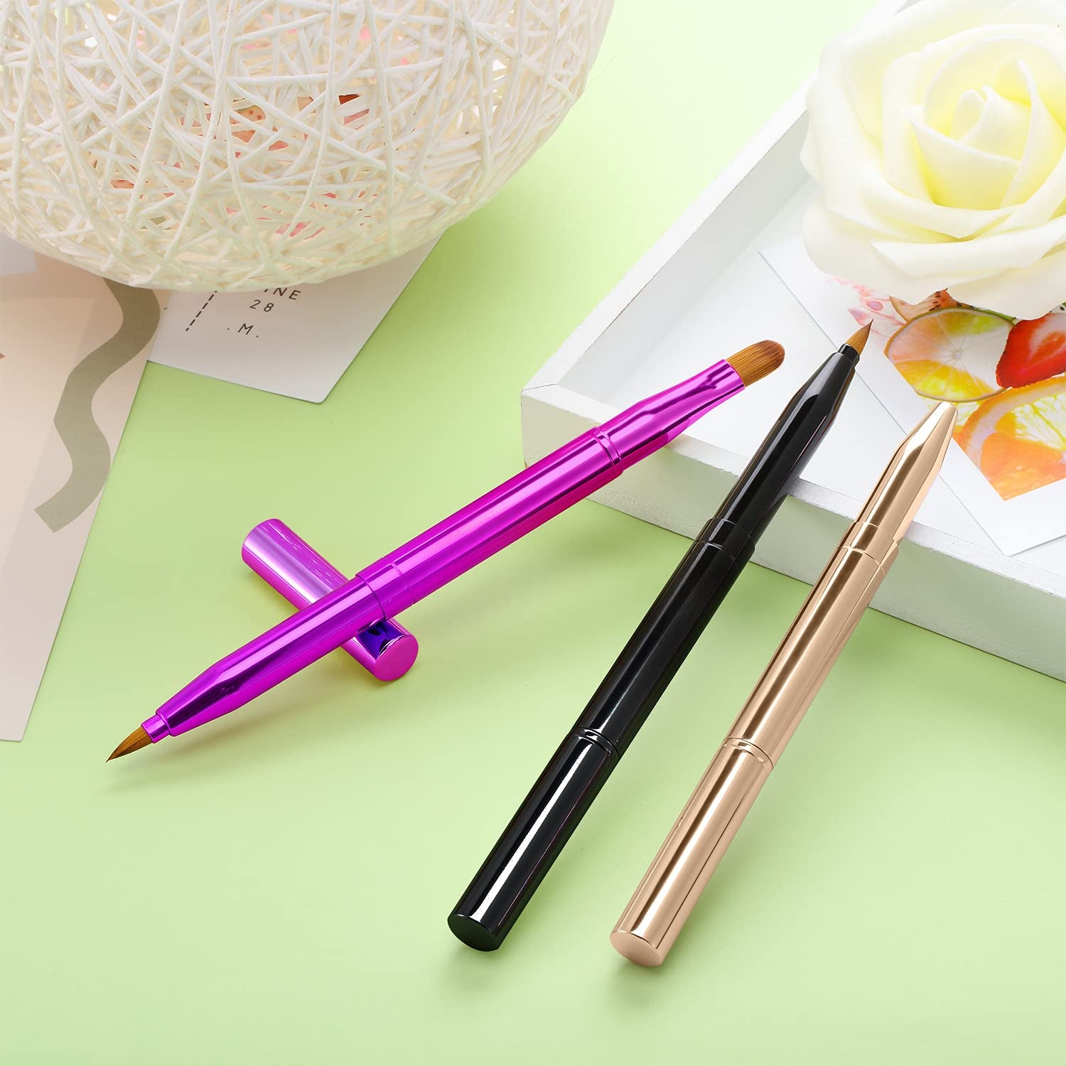 Dual End Lip Brush Concealer Brushes 3 Pieces Retractable Lipstick Eyeshadow Foundation Makeup Brush Tool Applicators Set (Gold, Purple, Bright Pink) Health & Beauty > Personal Care > Cosmetics > Cosmetic Tools > Makeup Tools TOODOO   