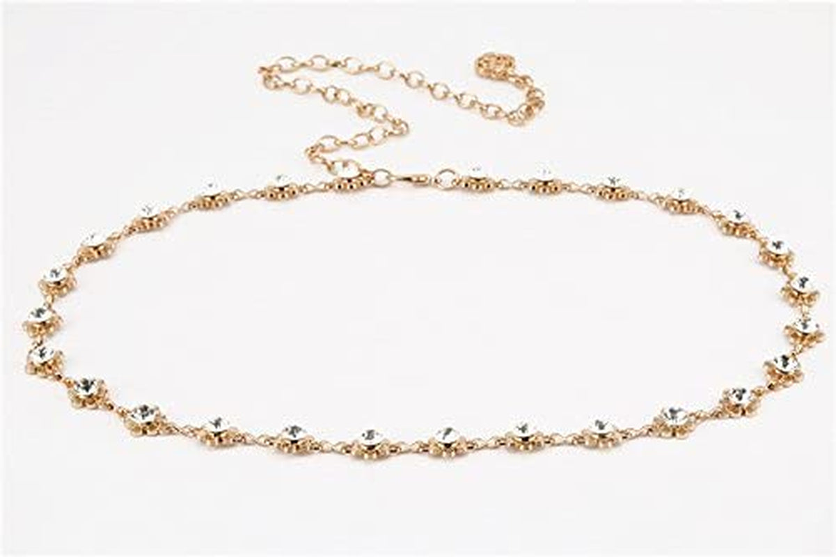 QTALKIE 40" Length Crystal Rhinestones Flower Body Chain for Skirt Beach Belly Body Waist Chain Jewelry Necklace for Women Apparel & Accessories > Jewelry > Body Jewelry QTALKIE   