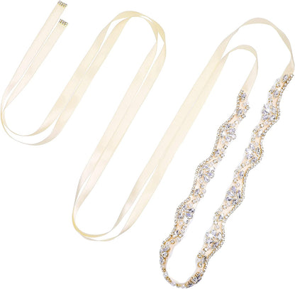 Bling Handmade Rhinestone Bridal Belt Crystal Diamond Wedding Belt Ribbon Sash Apparel & Accessories > Clothing Accessories > Belts Geyoga   