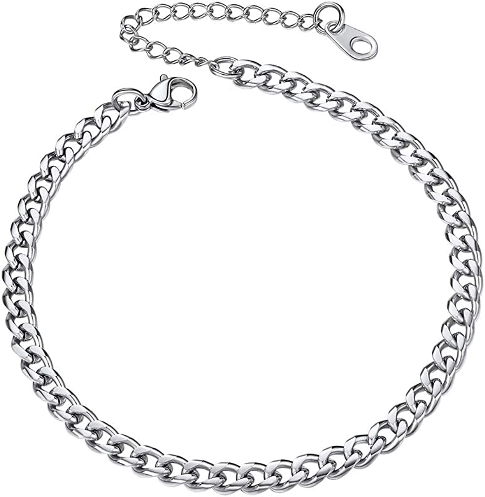 PROSTEEL Stainless Steel Chain Anklets for Men Women, Silver/Gold Tone, Ankle Bracelets Hypoallergenic, 8-10.5 Inch Adjustable, Come Gift Box Apparel & Accessories > Jewelry > Anklets Prosteel Jewelry B: silver-cuban chain-4.8mm  