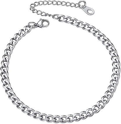 PROSTEEL Stainless Steel Chain Anklets for Men Women, Silver/Gold Tone, Ankle Bracelets Hypoallergenic, 8-10.5 Inch Adjustable, Come Gift Box Apparel & Accessories > Jewelry > Anklets Prosteel Jewelry B: silver-cuban chain-4.8mm  