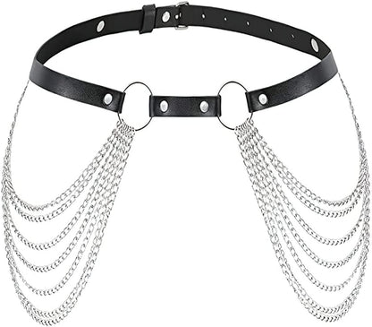 DOTASI Punk Leather Chain Belt Black Layered Body Chain Jewelry Accessory for Women and Girls Apparel & Accessories > Jewelry > Body Jewelry DOTASI Waist Chain  