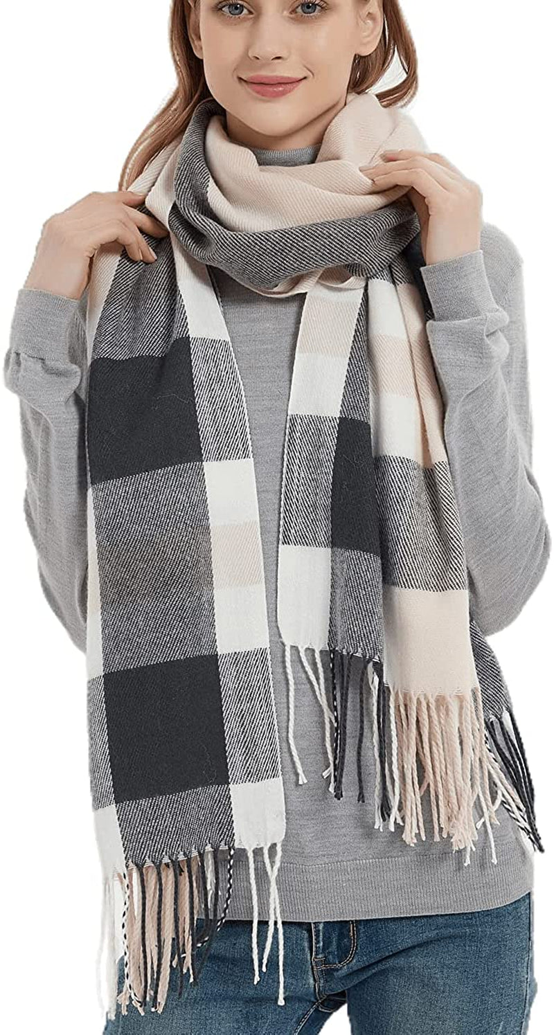 Wander Agio Women'S Fashion Long Shawl Big Grid Winter Warm Lattice Large Scarf Apparel & Accessories > Clothing Accessories > Scarves & Shawls Wander Agio Grey Pink 8  