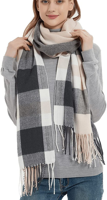 Wander Agio Women'S Fashion Long Shawl Big Grid Winter Warm Lattice Large Scarf Apparel & Accessories > Clothing Accessories > Scarves & Shawls Wander Agio Grey Pink 8  