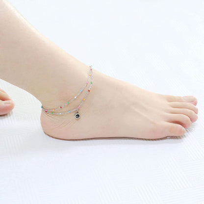 Nobrand Crystal Stainless Steel Anklet Color Beaded Dainty Hanging Bells Cute Charm Adjustable Beach Double Layer Foot Chain for Women Teen Girls, 8.26 Inch+2.36 Inches Apparel & Accessories > Jewelry > Anklets nobrand   