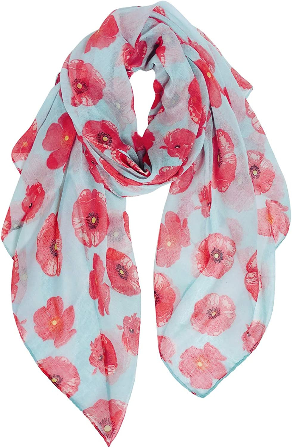 GERINLY Red Poppy Flower Scarfs for Women Lightweight Florals Shawl Wraps Spring Travel Accessory Apparel & Accessories > Clothing Accessories > Scarves & Shawls GERINLY Light Blue  
