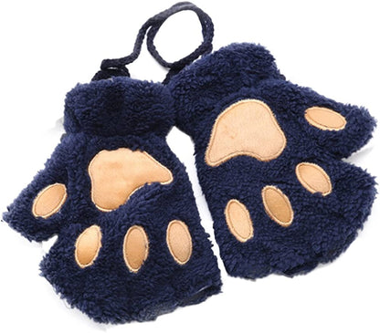 Roselan Cat Paw Gloves Fingerless Faux Fur Plush Gloves Mittens Winter Warm Half Finger Gloves Cute Cat Paw Cosplay Gloves (Blue, One Size) Apparel & Accessories > Clothing Accessories > Gloves & Mittens Roselan   