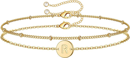 MONOZO Gold Initial Bracelets for Women, Dainty 14K Gold Filled Layered Beaded Letter Initial Bracelet Personalized 26 Alphabet Disc Monogram Charm Bracelet Jewelry Gifts for Girls Apparel & Accessories > Jewelry > Bracelets MONOZO R  