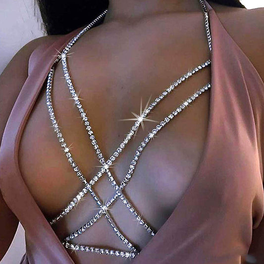 Nicute Boho Body Chain Rhinestone Bikini Bra Chains Summer Costumes Body Jewelry for Women and Girls (Silver) Apparel & Accessories > Jewelry > Body Jewelry Nicute Gold  