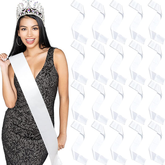 Funtery 20 Pieces White Blank Sash Sublimation Pageant Sashes DIY Plain Sash with Safety Pins for HTV Vinyl Hot Foil Printing Homecoming Pageants Wedding Birthday Party Supplies Apparel & Accessories > Clothing Accessories > Sashes Funtery   