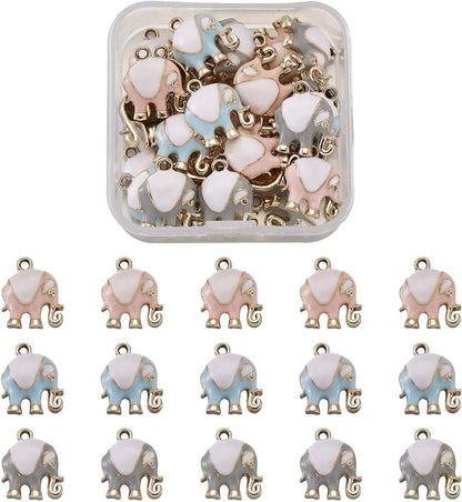 40Pcs Food Theme Enamel Pendant 20 Styles Light Gold Plated Donut Lollipop Ice Cream Cup Cake Bubble Tea Milk Dangle Charm for Earring Bracelet Necklace Jewelry Making 3 Colors, Elephant