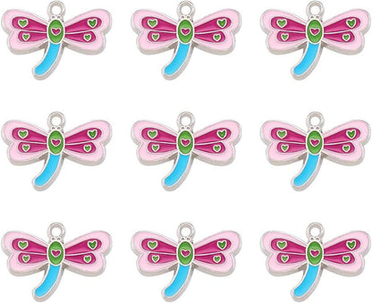 40Pcs Food Theme Enamel Pendant 20 Styles Light Gold Plated Donut Lollipop Ice Cream Cup Cake Bubble Tea Milk Dangle Charm for Earring Bracelet Necklace Jewelry Making Colorful Dragonfly