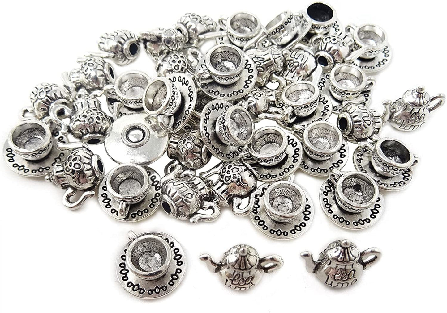 40PCS Metal Teapot Tea Cup Charms Pendant Antique Silver Plated Coffee Mug Jewelry Findings for DIY Necklace Earring Bracelet Keychain Craft Making