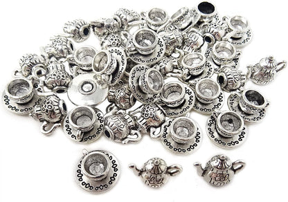 40PCS Metal Teapot Tea Cup Charms Pendant Antique Silver Plated Coffee Mug Jewelry Findings for DIY Necklace Earring Bracelet Keychain Craft Making