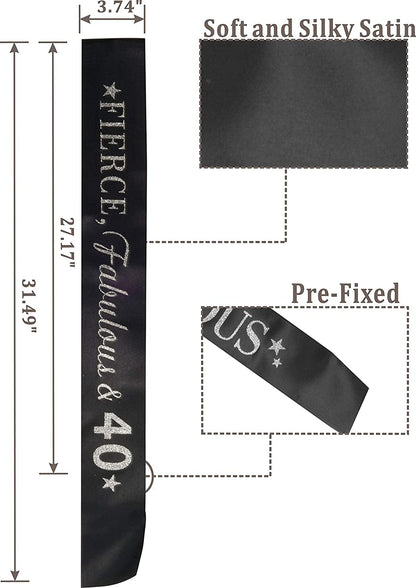 40Th Birthday Sash and Tiara for Women - Fabulous Glitter Sash + Stars Rhinestone Silver Premium Metal Tiara for Her, 40Th Birthday Gifts for 40 Party Apparel & Accessories > Clothing Accessories > Sashes MEANT2TOBE   