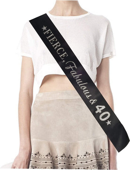 40Th Birthday Sash and Tiara for Women - Fabulous Glitter Sash + Stars Rhinestone Silver Premium Metal Tiara for Her, 40Th Birthday Gifts for 40 Party Apparel & Accessories > Clothing Accessories > Sashes MEANT2TOBE   