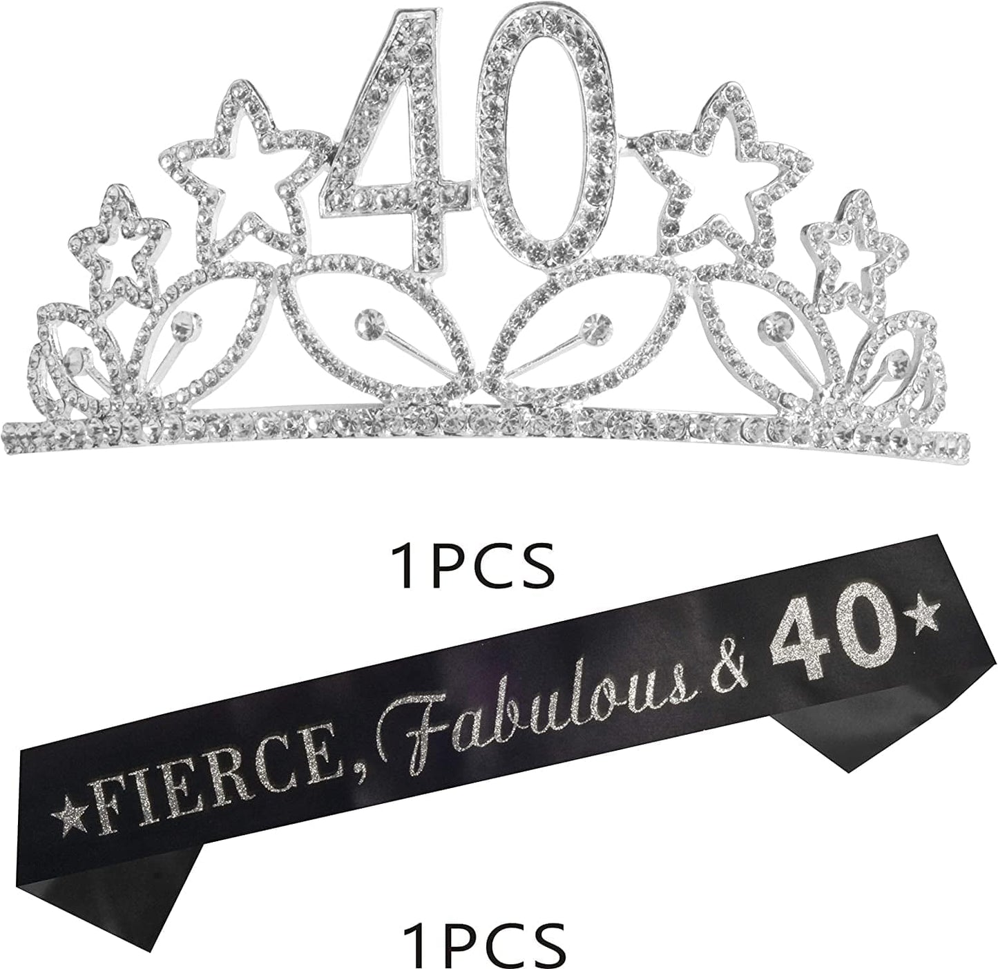40Th Birthday Sash and Tiara for Women - Fabulous Glitter Sash + Stars Rhinestone Silver Premium Metal Tiara for Her, 40Th Birthday Gifts for 40 Party Apparel & Accessories > Clothing Accessories > Sashes MEANT2TOBE   
