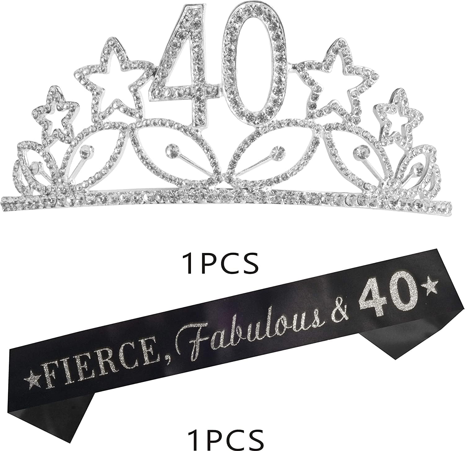 40Th Birthday Sash and Tiara for Women - Fabulous Glitter Sash + Stars Rhinestone Silver Premium Metal Tiara for Her, 40Th Birthday Gifts for 40 Party Apparel & Accessories > Clothing Accessories > Sashes MEANT2TOBE   