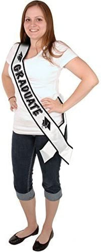 Graduate Satin Sash Party Accessory (1 Count) (1/Pkg) Apparel & Accessories > Clothing Accessories > Sashes Beistle Black/White Pkg of 12 